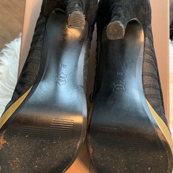 Paolo Linea Black Suede and Mesh, Gold Platform High Heels. US Size 8 - Picture 4 of 8